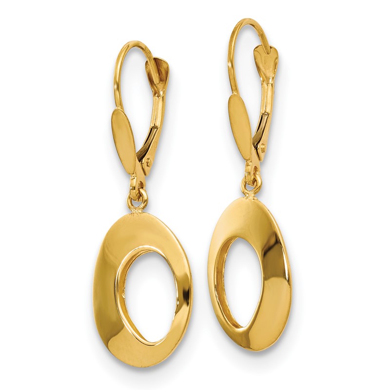 14K Polished Hollow Circles Leverback Earrings